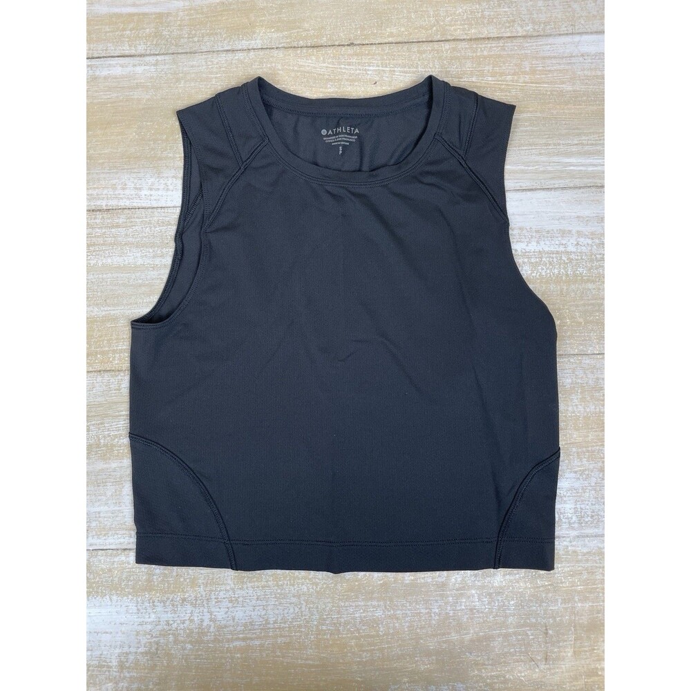 Athleta Endurance Crew Neck Crop Tank Top Black Women's Size S
